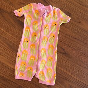 Hanna Andersson Pink Jellyfish Short-Sleeve Zipper Romper